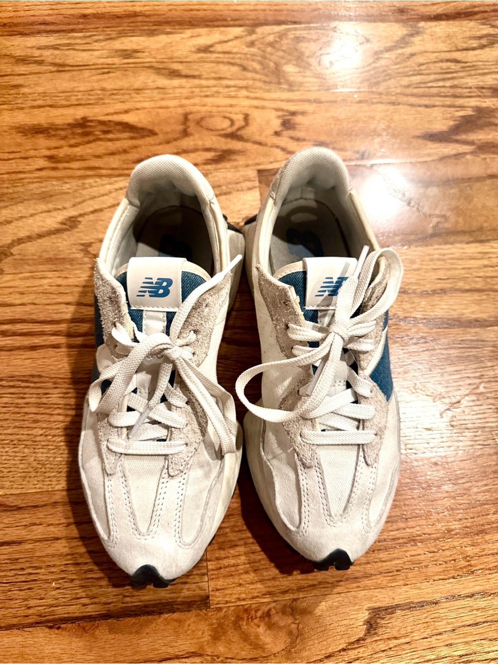 New Balance 327 Cream Suede & Blue “N” Sneakers - Picture 11 of 12
